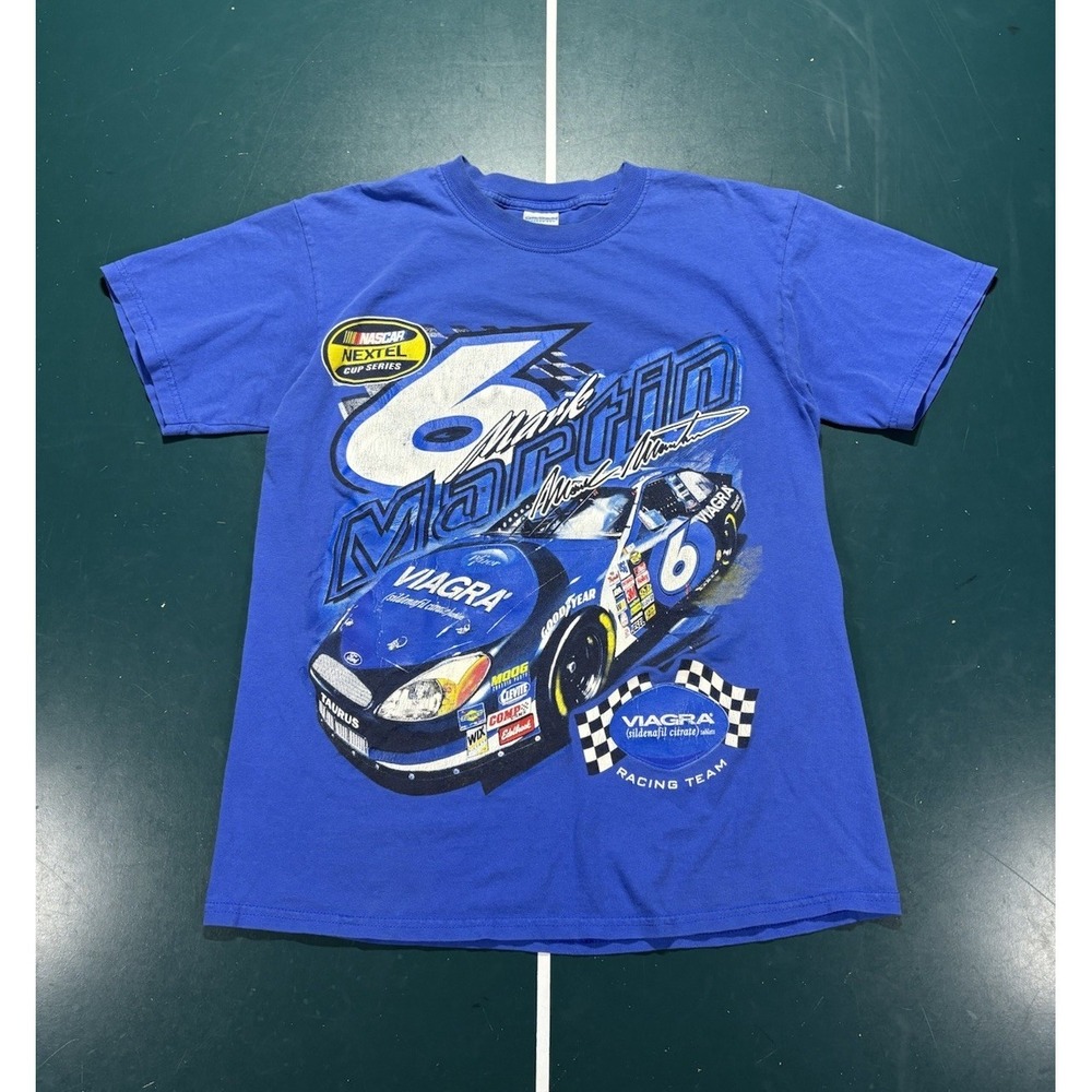 Vintage Nascar Mark Martin Roush Racing T-Shirt Mens Medium Blue All Over Print
